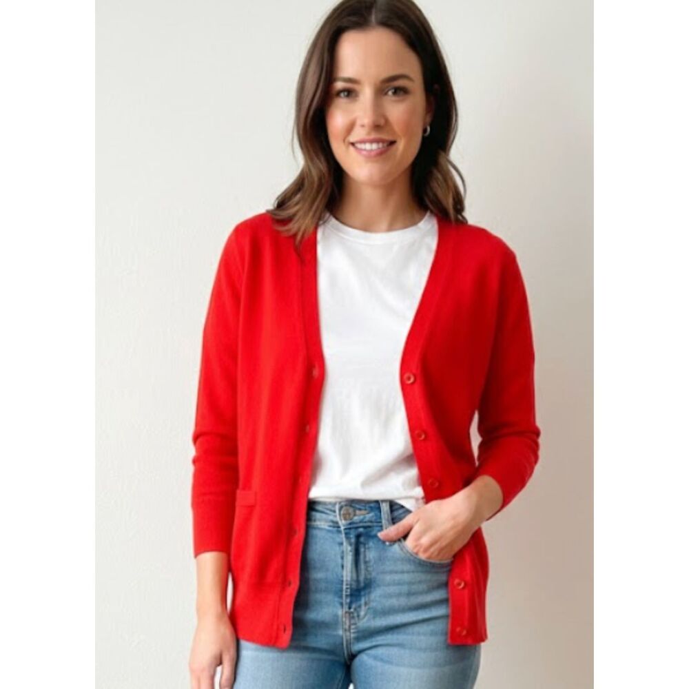 🍎 100% Merino Wool J.Crew Classic V-Neck Button-Front Cardigan - Size Small 🍎